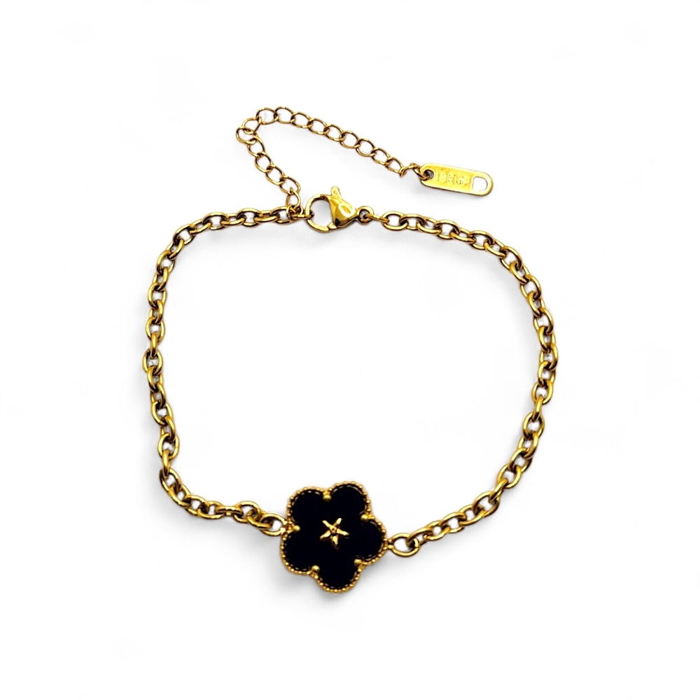 Gold-Tone Bracelet with Black Clover Charm - Women Jewelry